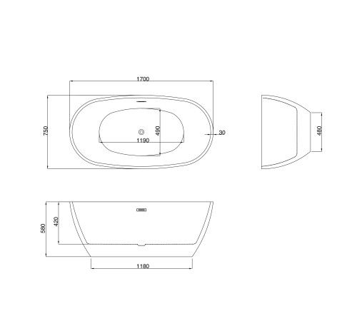 Ванна отдельностоящая Grossman Fly GR-1104MB (170х75х58) цвет черный/белый матовый