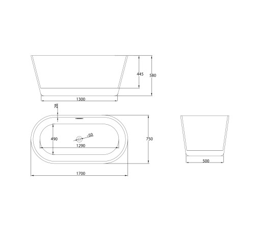 Ванна отдельностоящая Grossman Forta GR-1503 (170х75х58) цвет белый