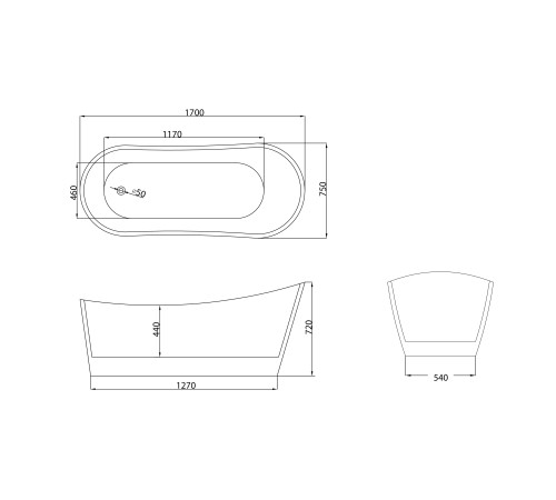 Ванна отдельностоящая Grossman Galaxy GR-2102M (170х75х72) цвет белый матовый