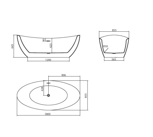 Ванна отдельностоящая Grossman Galaxy GR-1402MB (180х85х65) цвет черный/белый матовый