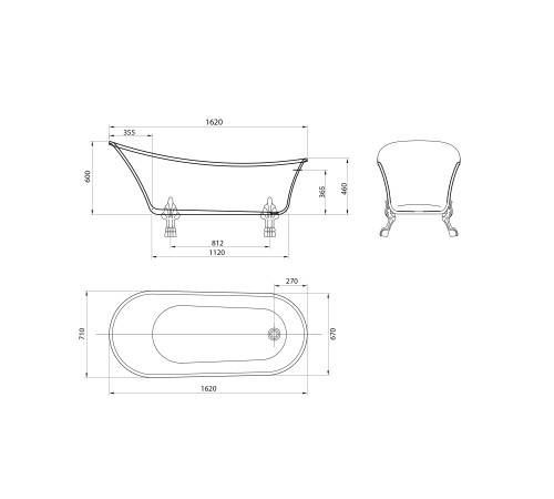 Ванна отдельностоящая Grossman Retro GR-1002 (162х71х77) цвет белый, ножки хром