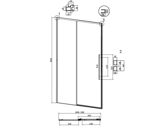 Дверь в нишу Grossman Galaxy 100.K33.01.110.10.00 (110х195) хром,стекло прозрачное,раздвижная