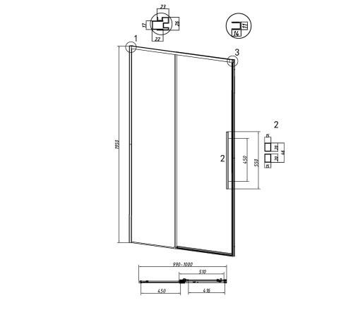 Дверь в нишу Grossman Galaxy 100.K33.01.100.10.02 (100х195) хром,стекло шиншилла,раздвижная