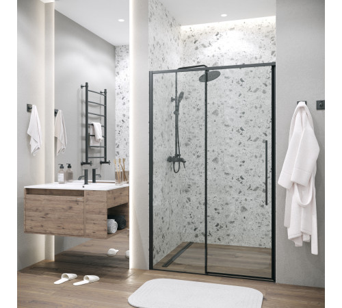 Дверь в нишу Grossman Galaxy 100.K33.01.130.21.00 (130х195) черный матовый,стекло прозрачное,раздвижная