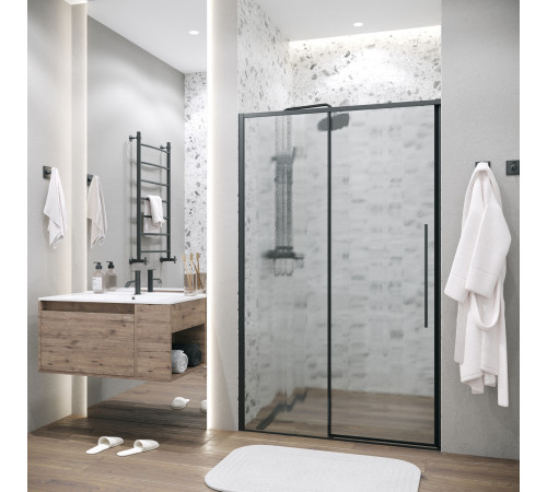 Дверь в нишу Grossman Galaxy 100.K33.01.140.21.02 (140х195) черный матовый,стекло шиншилла,раздвижная