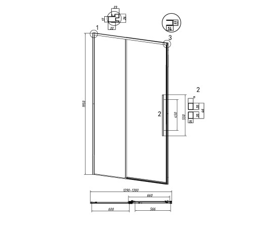 Дверь в нишу Grossman Galaxy 100.K33.01.130.42.10 (130х195) графит сатин,стекло тонированное,раздвижная