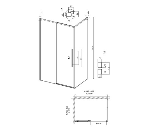 Душевое ограждение Grossman Galaxy 100.K33.01.100.10.00-200.K33.01.80.10.00 (100х80х195) раздвижная,хром,стекло прозрачное