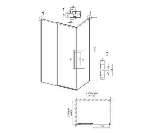 Душевое ограждение Grossman Galaxy 100.K33.01.140.21.00-200.K33.01.80.21.00 (140х80х195) раздвижная,черный матовый,стекло прозрачное