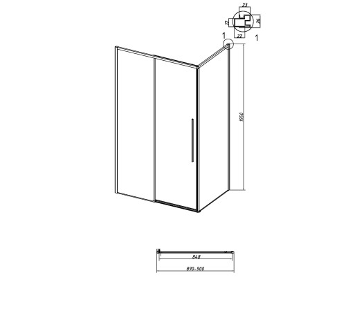 Боковая стенка Grossman Galaxy 200.K33.01.90.21.02 (90х195) черный матовый,стекло шиншилла