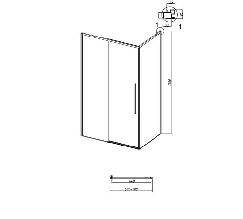 Боковая стенка Grossman Galaxy 200.K33.01.70.32.00 (70х195) золото сатин,стекло прозрачное