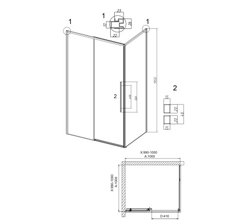 Душевое ограждение Grossman Galaxy 100.K33.01.100.42.00-200.K33.01.100.42.00 (100х100х195) раздвижная,графит сатин,стекло прозрачное