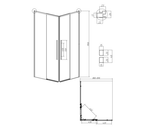 1/2 душевого ограждения Grossman Galaxy 1/2.K33.01.90.10.02 (90х195) правая,хром,стекло шиншилла