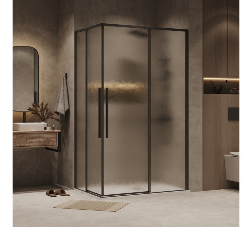 Душевое ограждение Grossman Galaxy 1/2.K33.01.11.21.02-1/2.K33.01.80L.21.02 (110х80х195) раздвижная,черный матовый,стекло шиншилла