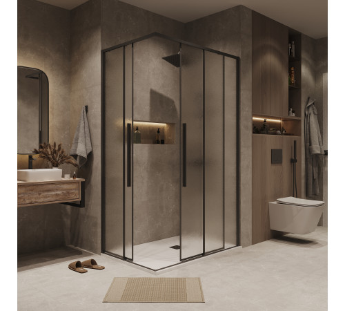 Душевое ограждение Grossman Galaxy 1/2.K33.01.11.21.02-1/2.K33.01.80L.21.02 (110х80х195) раздвижная,черный матовый,стекло шиншилла