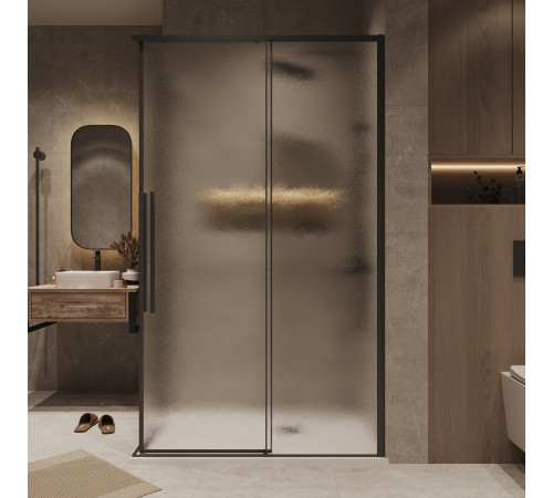 Душевое ограждение Grossman Galaxy 1/2.K33.01.11.21.02-1/2.K33.01.80L.21.02 (110х80х195) раздвижная,черный матовый,стекло шиншилла