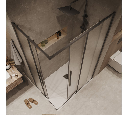 Душевое ограждение Grossman Galaxy 1/2.K33.01.11.21.02-1/2.K33.01.80L.21.02 (110х80х195) раздвижная,черный матовый,стекло шиншилла