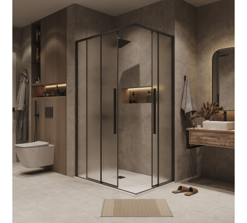 Душевое ограждение Grossman Galaxy 1/2.K33.01.70.21.02-1/2.K33.01.11L.21.02 (70х110х195) раздвижная,черный матовый,стекло шиншилла
