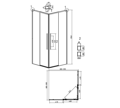 Душевое ограждение Grossman Galaxy 300.K33.01.1010.21.02 (100х100х195) квадрат,раздвижная,черный матовый,стекло шиншилла