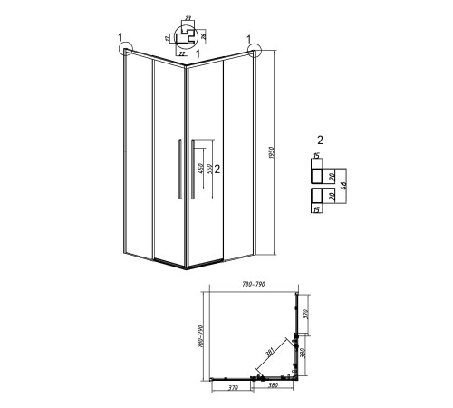 Душевое ограждение Grossman Galaxy 300.K33.01.8080.21.02 (80х80х195) квадрат,раздвижная,черный матовый,стекло шиншилла