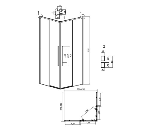 Душевое ограждение Grossman Galaxy 300.K33.01.9080.21.02 (90х80х195) прямоугольник,раздвижная,черный матовый,стекло шиншилла