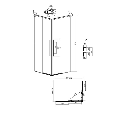Душевое ограждение Grossman Galaxy 300.K33.01.9070.21.10 (90х70х195) прямоугольник,раздвижная,черный матовый,стекло тонированное
