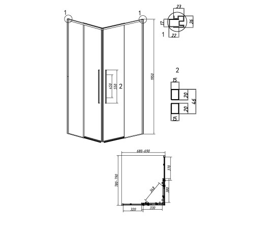 Душевое ограждение Grossman Galaxy 1/2.K33.01.80.32.00-1/2.K33.01.70.32.00 (80х70х195) раздвижная,золото сатин,стекло прозрачное