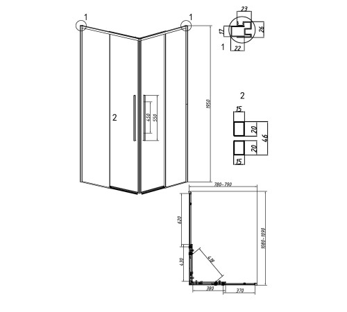 Душевое ограждение Grossman Galaxy 1/2.K33.01.11.32.00-1/2.K33.01.80.32.00 (110х80х195) раздвижная,золото сатин,стекло прозрачное