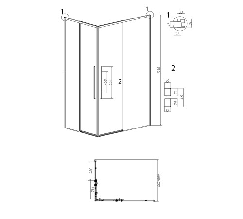 1/2 душевого ограждения Grossman Galaxy 1/2.K33.01.70.42.00 (70х195) графит сатин,стекло прозрачное