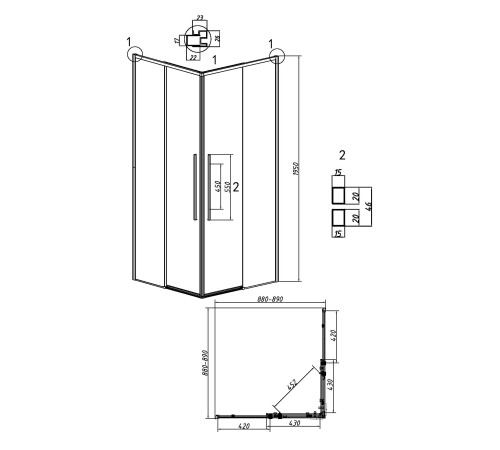 Душевое ограждение Grossman Galaxy 300.K33.01.9090.42.00 (90х90х195) квадрат,раздвижная,графит сатин,стекло прозрачное