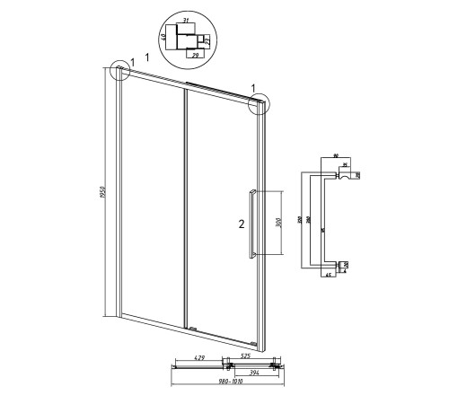 Дверь в нишу Grossman Cosmo 100.K33.02.100.10.02 (100х195) хром,стекло шиншилла,раздвижная
