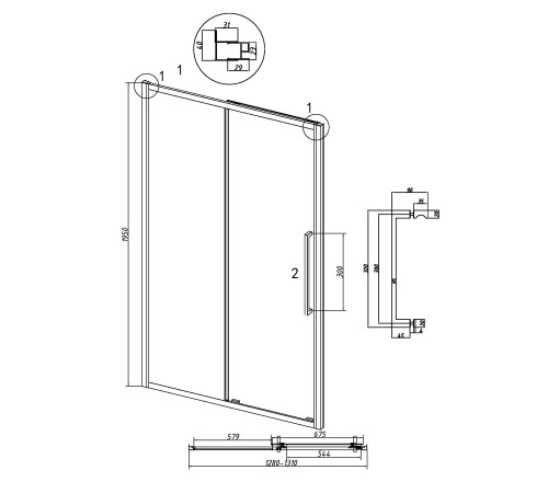 Дверь в нишу Grossman Cosmo 100.K33.02.130.21.00 (130х195) черный матовый,стекло прозрачное,раздвижная