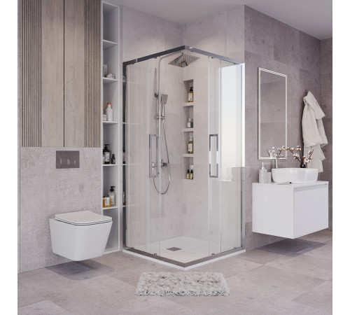 Душевое ограждение Grossman Cosmo 300.K33.02.1010.10.00 (100х100х195) квадрат,раздвижная,хром,стекло прозрачное, 1место