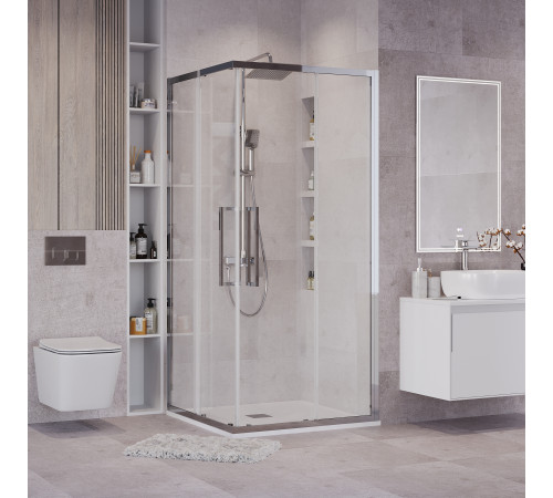 Душевое ограждение Grossman Cosmo 300.K33.02.1010.10.00 (100х100х195) квадрат,раздвижная,хром,стекло прозрачное, 1место