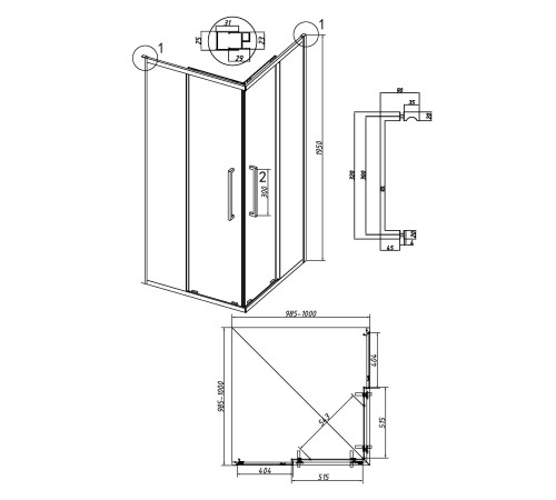 Душевое ограждение Grossman Cosmo 300.K33.02.1010.10.00 (100х100х195) квадрат,раздвижная,хром,стекло прозрачное, 1место