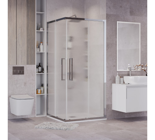 Душевое ограждение Grossman Cosmo 300.K33.02.8080.10.02 (80х80х195) квадрат,раздвижная,хром,стекло шиншилла