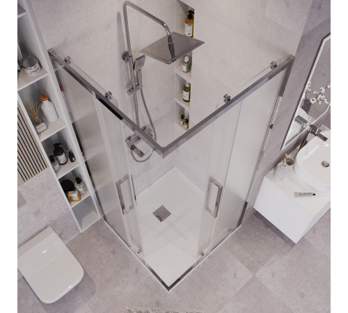 Душевое ограждение Grossman Cosmo 300.K33.02.8080.10.02 (80х80х195) квадрат,раздвижная,хром,стекло шиншилла