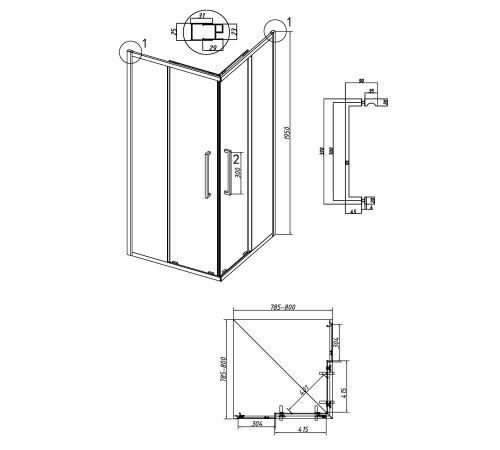 Душевое ограждение Grossman Cosmo 300.K33.02.8080.10.02 (80х80х195) квадрат,раздвижная,хром,стекло шиншилла