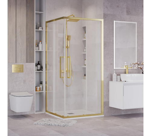 Душевое ограждение Grossman Cosmo 300.K33.02.1010.32.00 (100х100х195) квадрат,раздвижная,золото сатин,стекло прозрачное
