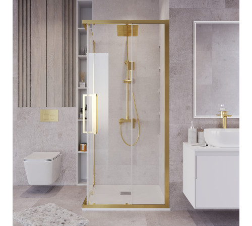 Душевое ограждение Grossman Cosmo 300.K33.02.1010.32.00 (100х100х195) квадрат,раздвижная,золото сатин,стекло прозрачное