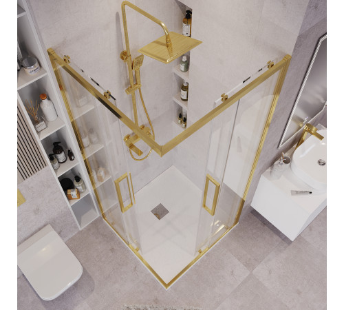 Душевое ограждение Grossman Cosmo 300.K33.02.1010.32.00 (100х100х195) квадрат,раздвижная,золото сатин,стекло прозрачное