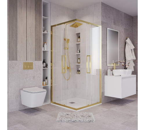 Душевое ограждение Grossman Cosmo 300.K33.02.1010.32.00 (100х100х195) квадрат,раздвижная,золото сатин,стекло прозрачное