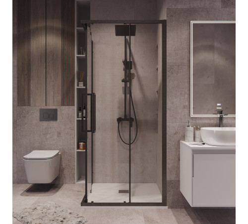 Душевое ограждение Grossman Cosmo 300.K33.02.9090.42.00 (90х90х195) квадрат,раздвижная,графит сатин,стекло прозрачное