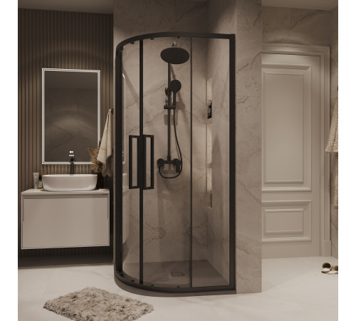 Душевое ограждение Grossman Cosmo 301.K33.02.9090.21.00 (90х90х195) четверть круга,раздвижная,черный матовый,стекло прозрачное