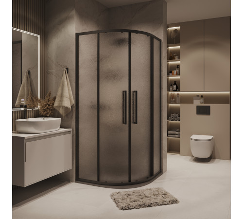 Душевое ограждение Grossman Cosmo 300.K33.02.8080.21.02 (80х80х195) квадрат,раздвижная,черный матовый,стекло шиншилла