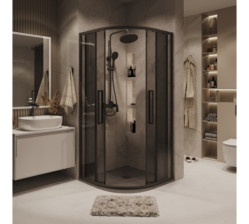 Душевое ограждение Grossman Cosmo 301.K33.02.9090.21.10 (90х90х195) четверть круга,раздвижная,черный матовый,стекло тонированное