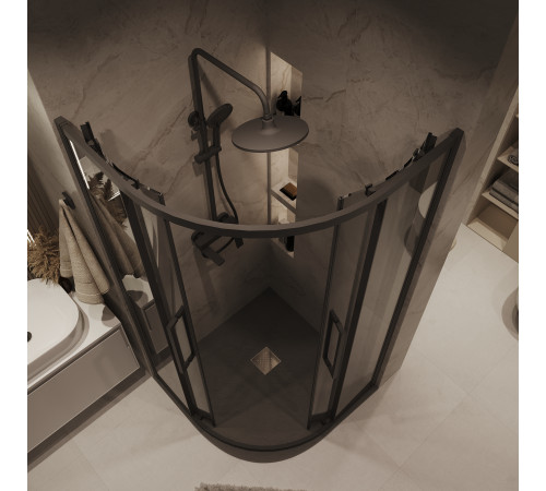 Душевое ограждение Grossman Cosmo 301.K33.02.9090.21.10 (90х90х195) четверть круга,раздвижная,черный матовый,стекло тонированное