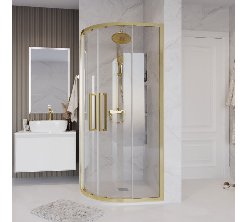 Душевое ограждение Grossman Cosmo 301.K33.02.9090.32.00 (90х90х195) четверть круга,раздвижная,золото сатин,стекло прозрачное