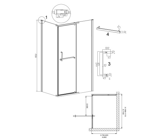 Душевое ограждение Grossman Pragma 100.K33.03.110.10.02-200.K33.03.80.10.02 (110х80х195) распашная(левая),хром,стекло шиншилла