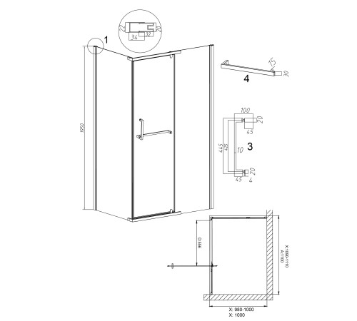 Душевое ограждение Grossman Pragma 100.K33.03.110.21.00-200.K33.03.100.21.00 (110х100х195) раздвижная,черный матовый,стекло прозрачное