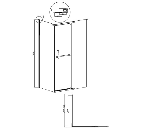 Боковая стенка Grossman Pragma 200.K33.03.90.32.00 (90х195) золото сатин,стекло прозрачное